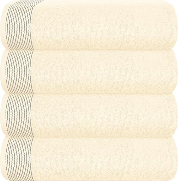 Belizzi Home Ultra Soft 4 Pack Oversized Bath Towel Set 27x54 inches, 100% Cotton Bath Towels, Highly Absorbant Compact Quickdry & Lightweight Towel, Ideal for Gym Travel Camp Pool - Ivory