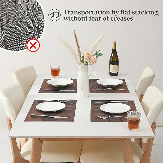 Leetaltree Brown with Black Striped Placemats Set of 8 - Heat Resistant Non-Slip Place mats for Dining Table, Washable Durable PVC Vinyl Woven Table Mats(Brown Stripe, 8)