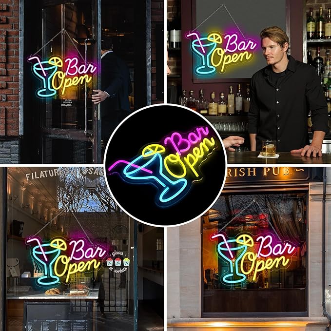 Bar Open Neon Sign, 16.5"X 10.6" Dimmable Bar Open Signs for Business with ON/OFF Switch, Powered by USB LED Light Up Sign for Home Man Cave Club Party Gift