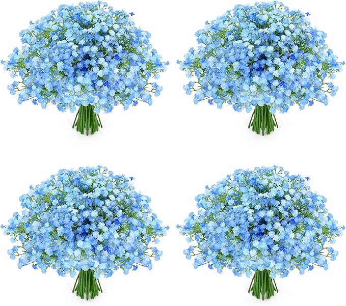 48Pcs Babys Breath Artificial Flowers, Fake Baby Breath Flowers Artificial Bulk Faux Gypsophila Real Touch Flowers for Wedding DIY Bouquet Floral Arrangement Party Home Garden Decoration, Blue