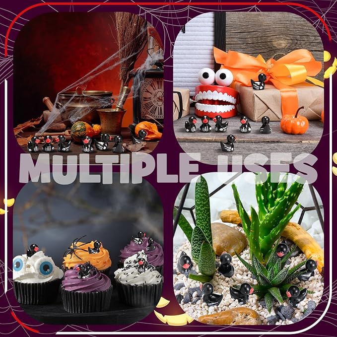 50 Pcs Mini Resin Ducks Halloween Tiny Duck Figurines Bulk Miniature Duckies for Garden Micro Landscape Halloween Party Decoration DIY Craft Accessories(Skeleton)