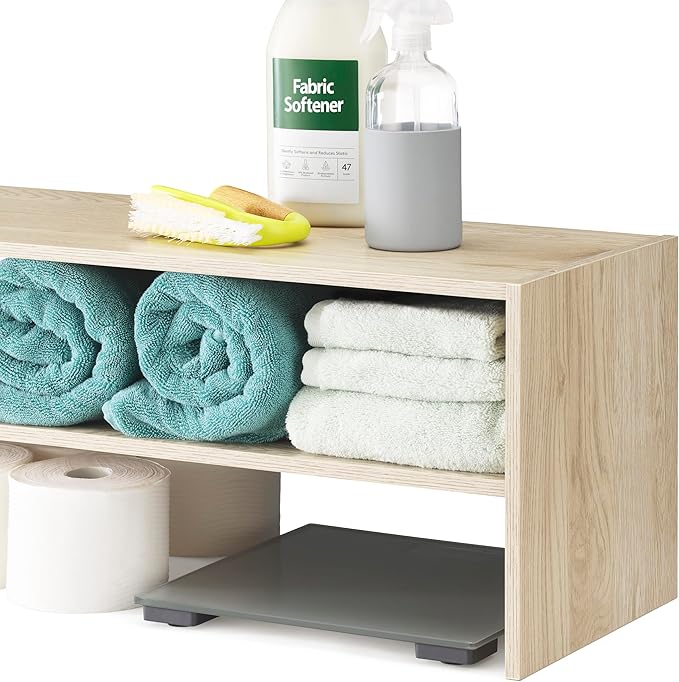 Whitmor Wood Stackable 2-Shelf Shoe Rack, White Oak, 24 inches