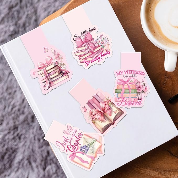 Pink Bow Magnetic Bookmarks: 8 Pcs Bowknot Magnet Book Page Markers, Cute Girly Bookmark Clips for Reading, Gifts for Women Students Teachers Book Lovers Office School Supplies