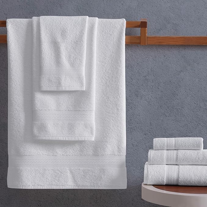 REGAL RUBY, 6 Piece Towel Set, 2 Bath Towels 2 Hand Towels 2 Washcloths, Soft and Absorbent, 100% Turkish Cotton Towels for Bathroom Shower Towel, Bath Linen Set White