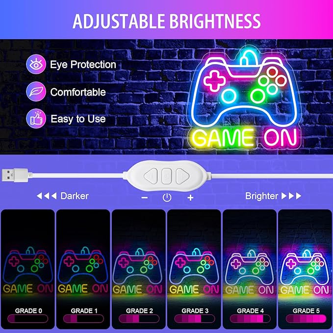 Gamer Neon Sign, Dimmable Neon Controller Sign for Gaming Room Decor, USB Powered Gamepad Shaped Gaming Neon Sign for Teen Boys Room Decor - Best Gifts Led Gaming Sign for Teenage Boys Kids