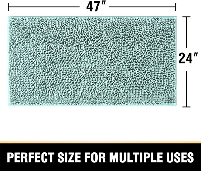 H.VERSAILTEX Bathroom Rugs Bath Mats Non Slip Luxury Chenille Bathroom Runner Rug 24x47 Extra Soft and Absorbent Shaggy Rugs Washable Dry Fast Area Carpet Mats, Tub - Aqua Foam