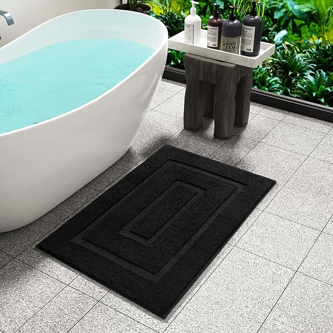 HOMORE Black Bathroom Rug 24x17 Inch Soft Absorbent Microfiber Small Bathroom Rugs, Washable Bath Rug Runner Non Slip Bath Rugs for Shower Tub