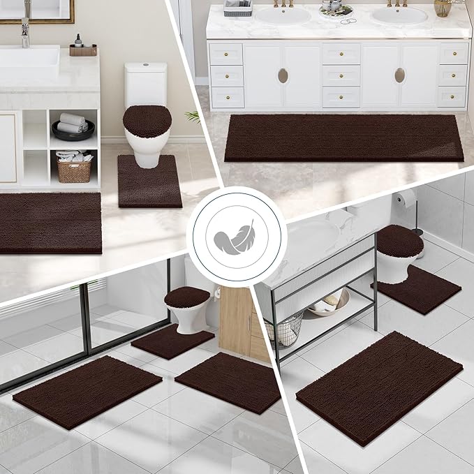 Smiry Luxury Chenille Bathroom Rugs 48x32, Extra Soft and Absorbent Shaggy Bath Mat, Machine Washable, Non-Slip Plush Carpet Runner for Tub, Shower, and Floor, Home Decor Accessories, Brown