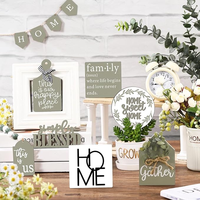 Set of 11 Summer Farmhouse Tiered Tray Decor Rustic Home Tiered Tray Decorations Set Home Wooden Signs This is Us Farmhouse Tabletop Wood Signs for Kitchen Table Decor