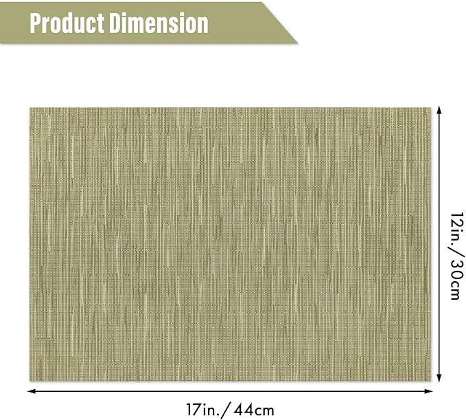 Winknowl Placemats Set of 8, Washable Vinyl Woven Place Mats Indoor and Outdoor Heat Stain and Water Resistant Elegant Plastic Table Mats for Kitchen Dining Table (Green)