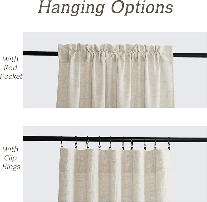 RYB HOME Curtains & Drapes Linen Sheer, Light Filtering Curtains 72 inches Long, Weave Textured/Rod Pocket, Cream Colored, W 52 x L 72 inches, 2 Panels Set