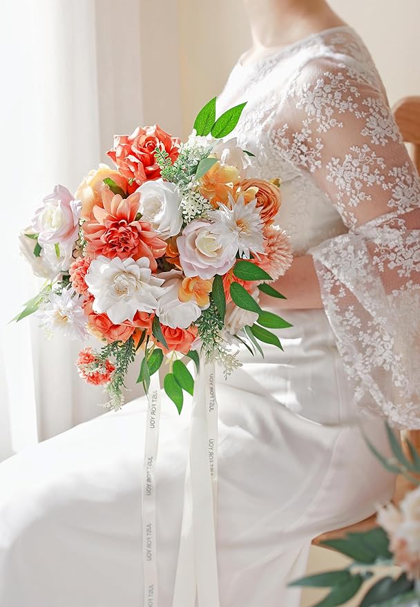 MISSPIN Artificial Flowers DIY Box Set Fake Roses Bouquet Bridal Wedding Flowers Colorful Centerpiece Table Decorations Boho Faux Floral with Stems Arrangements for Cake Home Party Indoor Outdoor