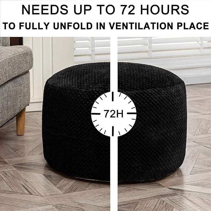 Asuprui Pouf Ottoman Stuffed Pouf Ottoman Foot Rest Stuffed Soft Foot Stool with Filler 20x20x12 Inches Fuzzy Chair Floor Chair Foot Rest with Storage for Living Room Bedroom Black Pouf with Filler