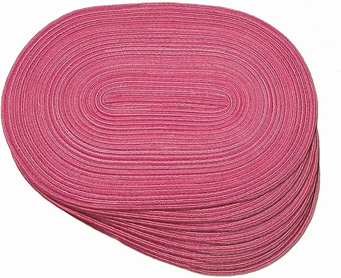 Noctiflorous Oval Braided Placemats Set of 8 Woven 12x18 Inch Non Slip Washable Heat Resistant Place Mats Tablemats for Dining Kitchen Party Daily Table Decor Dinner Mats (Hot Pink, 8)