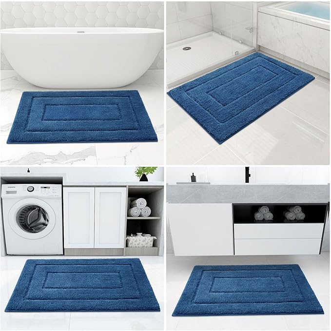 Buganda Bathroom Rugs, 36" x 24", Soft and Absorbent Microfiber Bath Rugs, Non-Slip Shaggy Shower Carpet, Machine Wash Dry Bath Mats for Bathroom Floor, Tub and Shower, Navy