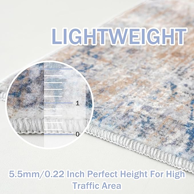 IOHOUZE Abstract Area Rugs 6x9 Ft Washable Rugs for Living Room, Non Slip Dining Room Rug, Printed Faux Wool Rugs for Bedroom, Floor Carpet for Office Nursery Playroom, Blue Rust