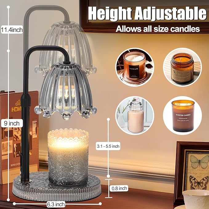 Candle Warmer Lamp with Timer - Electric Candle Wax Melt Warmer with Adjustable Height and Dimmer for Scented Candle Wax, Home Fragrance Décor and House Warming Birthday Gifts for Women Mom