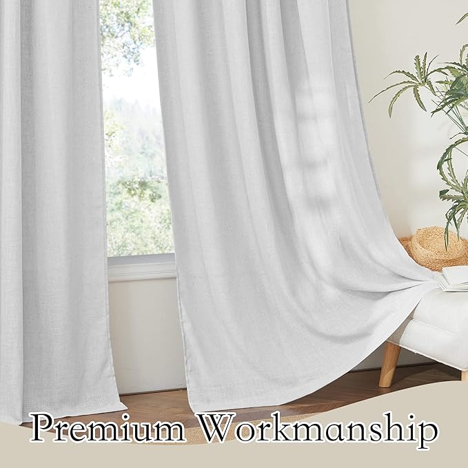 RYB HOME Privacy Sheer Valances for Windows, Semi-Sheer Curtains for Kitchen Small Window Drapes, Dual Rod Pocket & Linen Textured Design, Dove Grey, W 52 in by L 36 in Each Panel, Set of 2