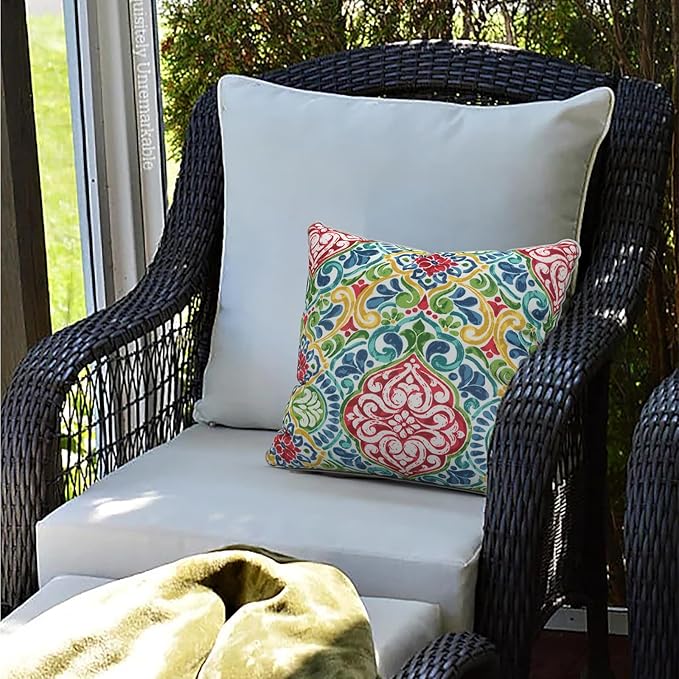 LVTXIII Outdoor Throw Pillow Covers Pack of 2 Patio Waterproof Pillow Cases Fade Resistant Accent Pillow Covers for Home and Garden Furniture Decoration, 18"x18", Damask Red