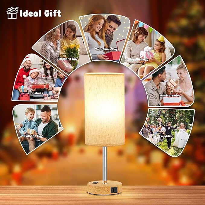 17.4Inches Tall Touch Bedside Table Lamps Set - 3 Way Dimmable Bedroom Lamp with USB C Ports, Small Desk Lamps for Nightstand with AC Outlet for Dorm/Bathroom/Kitchen/Living Room