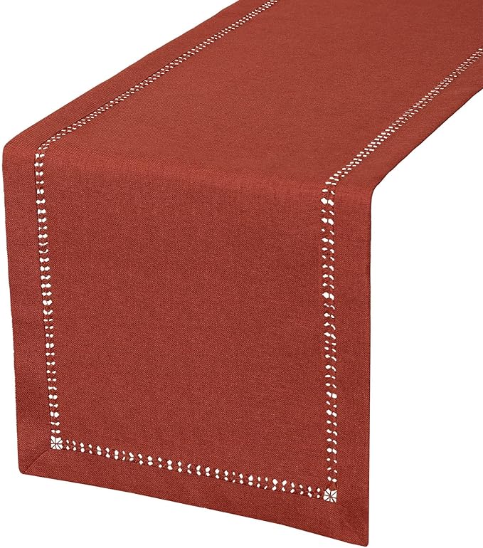 Grelucgo Handcrafted Solid Cinnamon Color Dining Table Runner for Fall or Autumn, Double-Hemstitched (Cinnamon, 14 x 48)