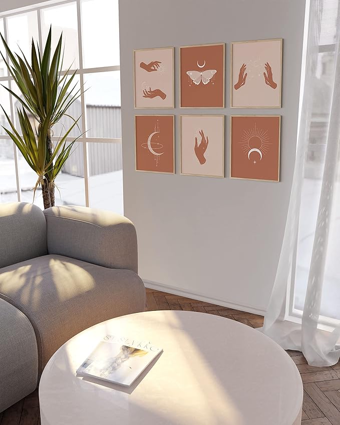HAUS AND HUES Astrology Posters and Celestial Decor - Sun and Moon Art Astrology Wall Decor, Sun Wall at Posters Spiritual Boho Prints Wall Art, Astrology Wall Art Boho Art Prints (Beige Frame, 8x10)