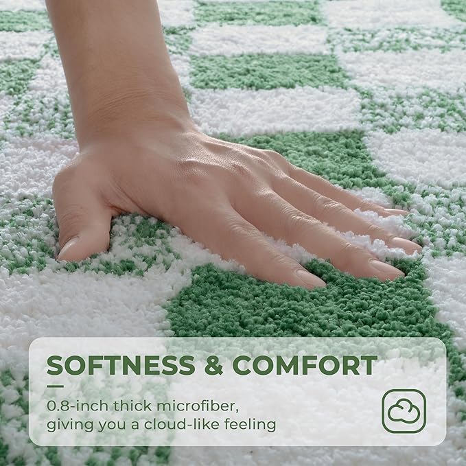GRANNY SAYS Checkered Green Bathroom Rugs,32" x 20",Fluffy Rug, Absorbent Microfiber Ultra Soft Bath Mat Washable, Non-Slip Bath Mats for Bathroom, Cute Floor Mat for Tub, Shower, Bedroom