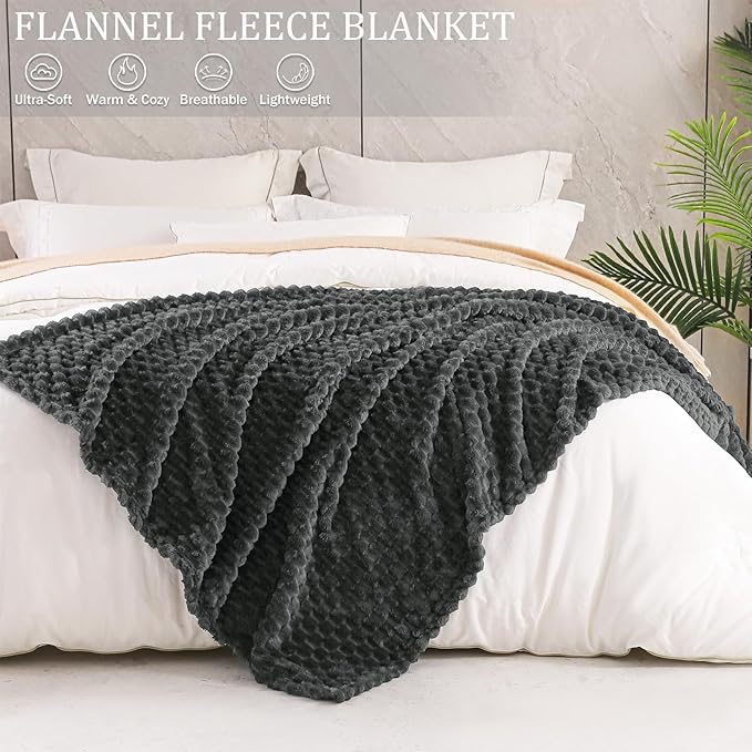 Exclusivo Mezcla Queen Size Soft Fleece Blanket, 90x90 Inches Stylish Jacquard Velvet Blanket for Bed, Fuzzy Cozy Lightweight for All Season, Grey