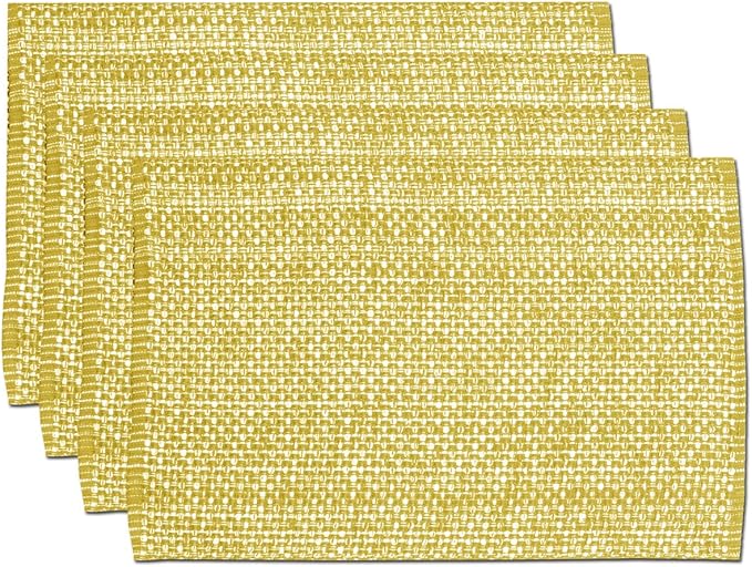 Sweet Home Collection 100% Cotton Placemats for Dining Room Rectangle Two Tone Woven Fabric 13" x 19" Soft Durable Table Mat Set, Set of 4, Gold
