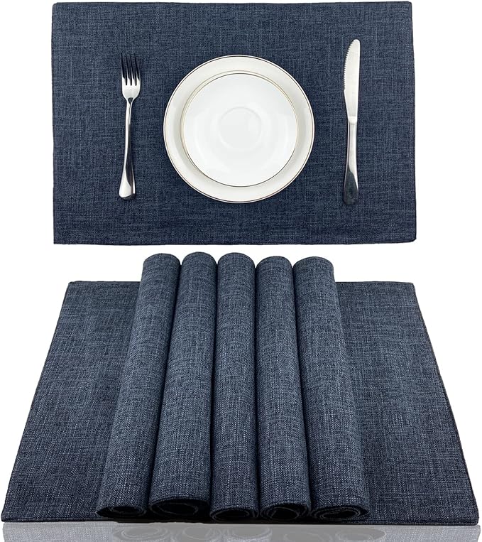 Weabetfu Cloth Placemats Set of 6 Heat Resistant Dining Table Placemmats Cotton Linen Machine Washable Kitchen Table Mats Wrinkle Free Thick Fabric Place Mats,Easy to Clean,13" x 19"