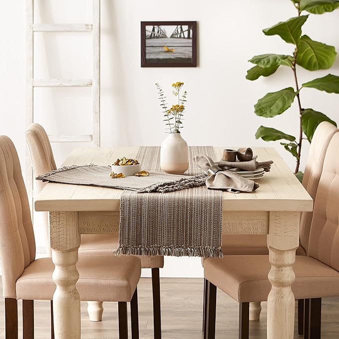 DII Variegated Tabletop Collection, Table Runner, 13x108, Mushroom