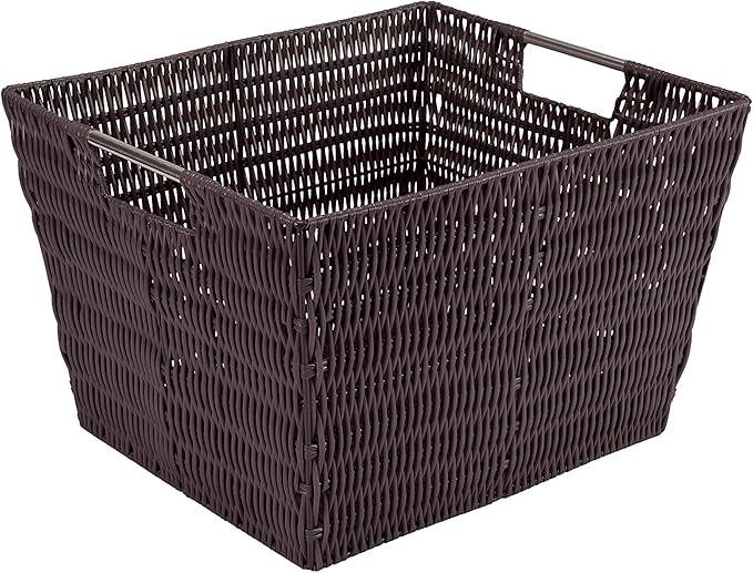 Simplify 15"x13"x10" Large Woven Basket for Storage with Handles, Nursery, Playroom, Toys, Bedroom, Closet, Clothes, Office, Decorative Organizer Rattan Totes, Chocolate