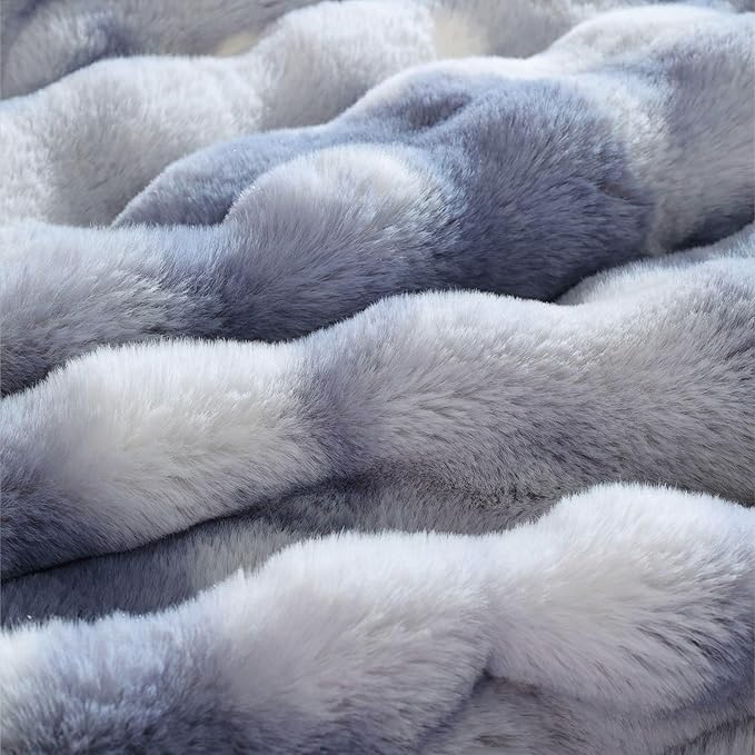Tie-dye Blue Cozy Faux Fur Throw Blanket for Couch Bed Living Room 60x80 Furry Soft Fluffy Thick Warm Blanket for Winter Home Gifts 860 GSM