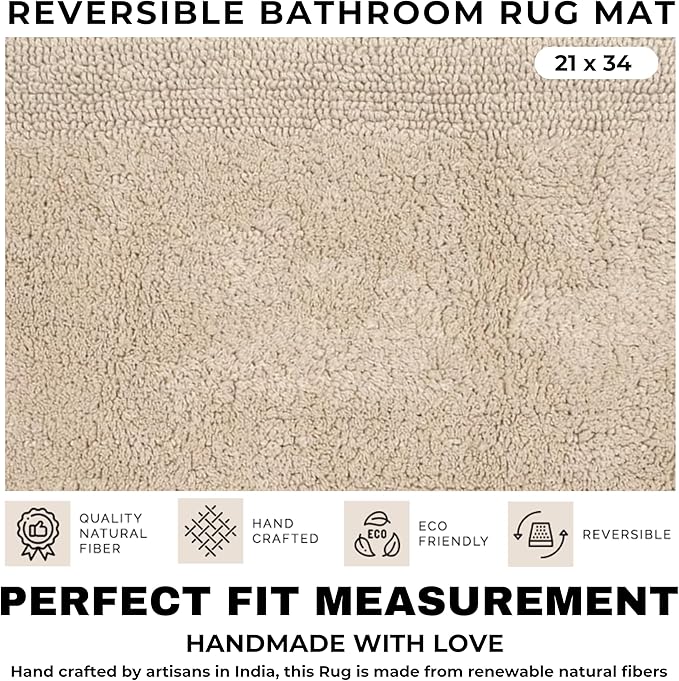 Bedding Craft Bathroom Matts, Bath Mat Rug, Bathroom Rug Mat, Cotton Rugs White, Reversible White Cotton Bath Mat Rug, Water Absorbent Cloth Bathmat for Outside Bathtub, Machine Washable 21x34 Linen