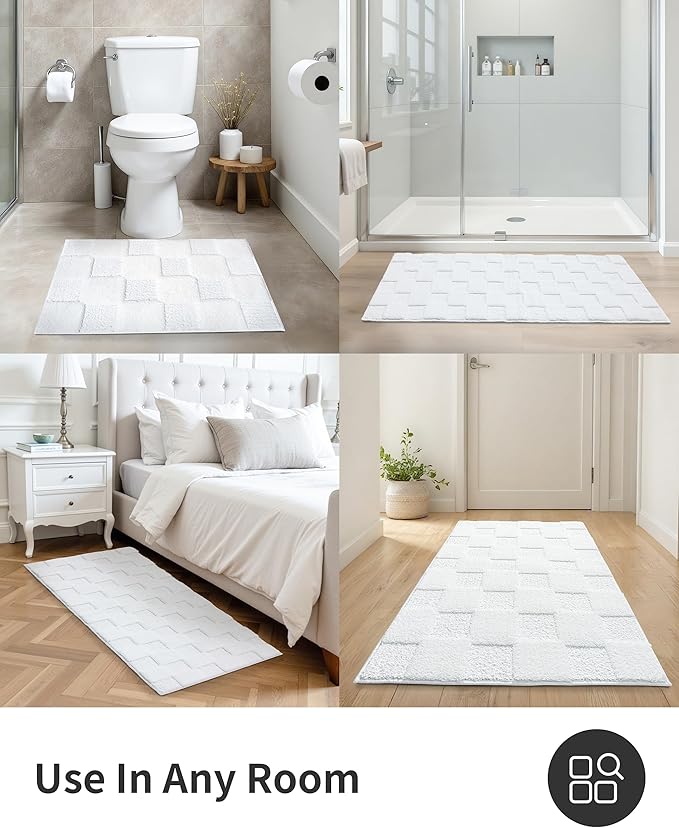 ILANGO White 2448 Bathroom Rugs Bath Mat Set, Dries Quickly,Non Slip Fluffy Shaggy Bath Washable Mats Set for Bathroom,Tub