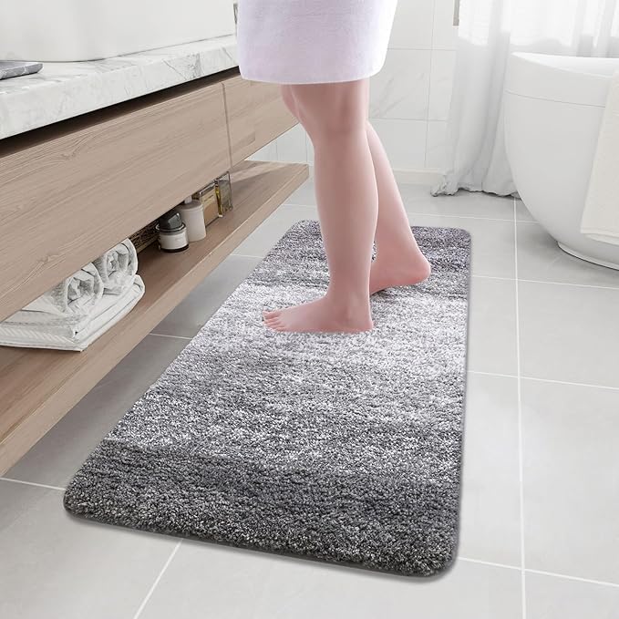Arotive Microfiber Bathroom Rugs, Shaggy Soft and Absorbent Bath Rug, Non-Slip, Thick Plush Machine Washable Dry Bath Mats for Bathroom, Tub and Shower, 47x20, Grey