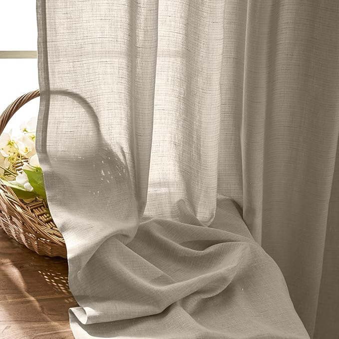 jinchan Linen Blend Curtain 84 inch Length 1 Panel for Sliding Door, Light Filtering 100 inch Extra Wide Living Room Drape with Rod Pocket Back Tab(100W x 84L, Oat)