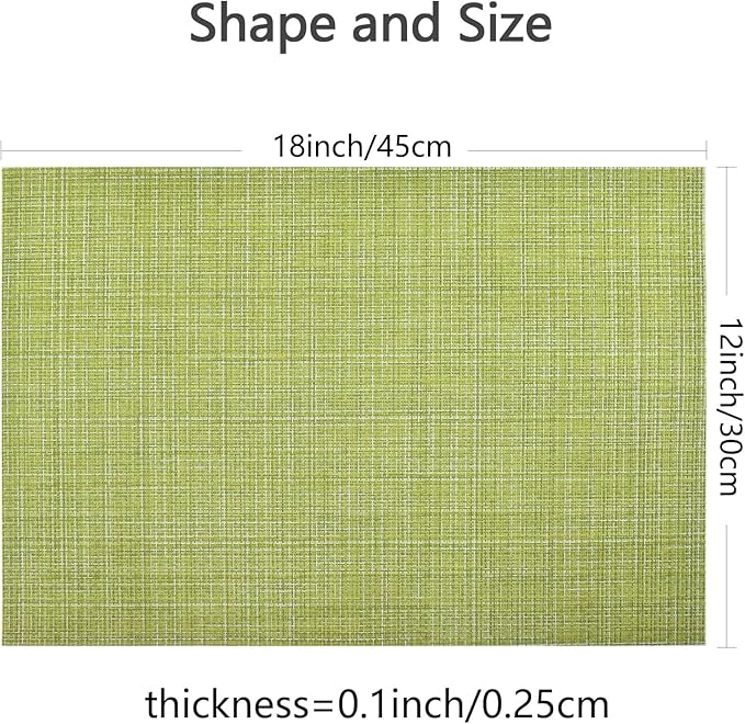 DACHUI Placemats Set of 4, Linen Look Woven Place Mats, Water Resistant, Heat Resistant, Washable, Durable Table Mats (Green)
