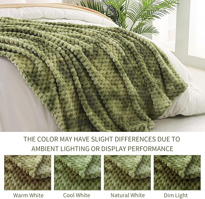 Exclusivo Mezcla Extra Large Soft Fleece Throw Blanket, 50x70 Inches Stylish Jacquard Throw Blanket for Couch, Fuzzy Cozy Lightweight for All Season, Tie-dye Olive Green