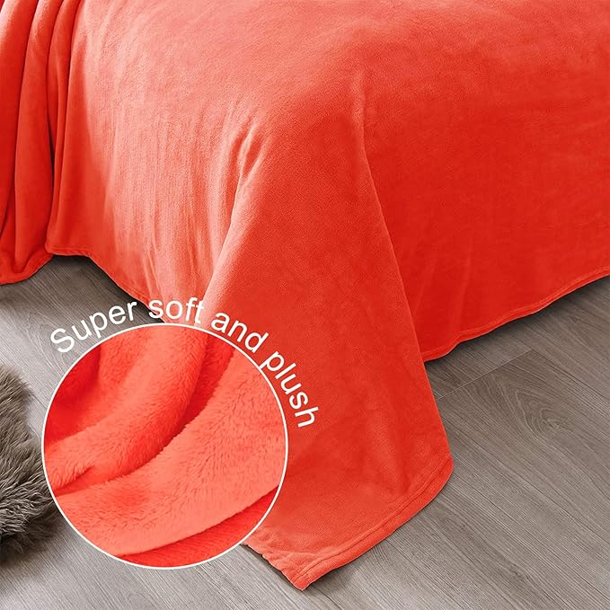 Exclusivo Mezcla Fleece Blanket Twin Size for Bed, Super Soft and Warm, All Season Use, Cozy, Plush, Lightweight, 90x66 Inches, Coral Orange