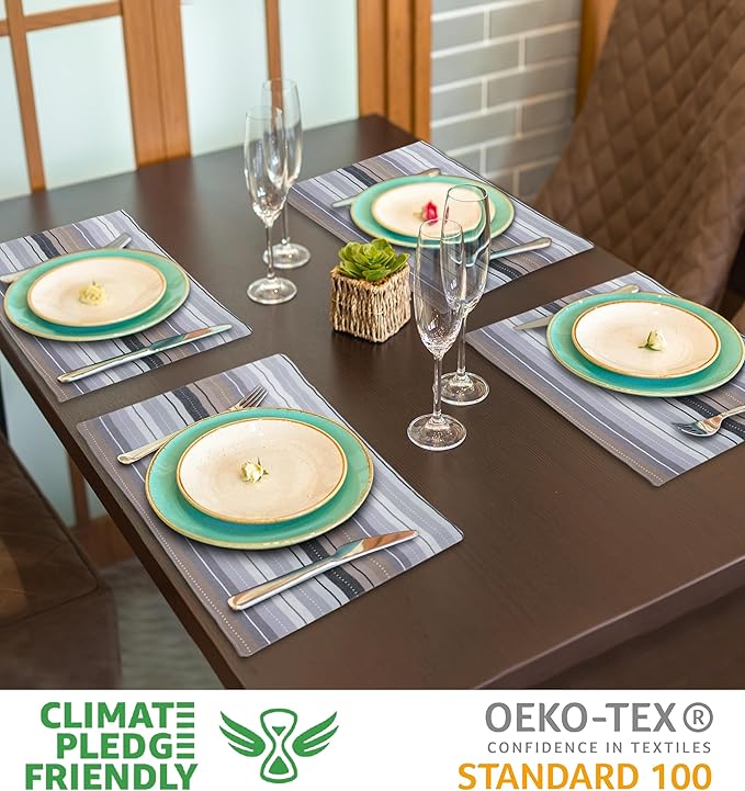 Urban Villa Christmas Placemats Grey Multi Stripes 100% Cotton Fused Tablemats for Dining Size 14''x20'' Set of 6 Placemats for Christmas Celebrations Wedding Parties Every Day Use Heavier Quality
