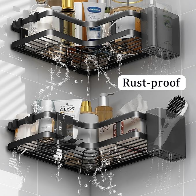 Corner Shower Caddy,2 Pack Rustproof Corner Organizer Shelves,No Drilling Stainless Steel Shower Organizer for Bathroom,Bathtub,Shower Pan,Bath Accessories Shower Caddies(Black)