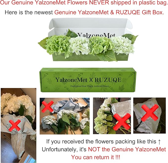 YalzoneMet Hydrangea Artificial Flower Natural Lifelike Real 21 inch Latex Long Stem 2 Light Green+2 Dark Green Hydrangea Flower Bouquets for Home Party Outdoor Wedding Table Centerpiec Decor