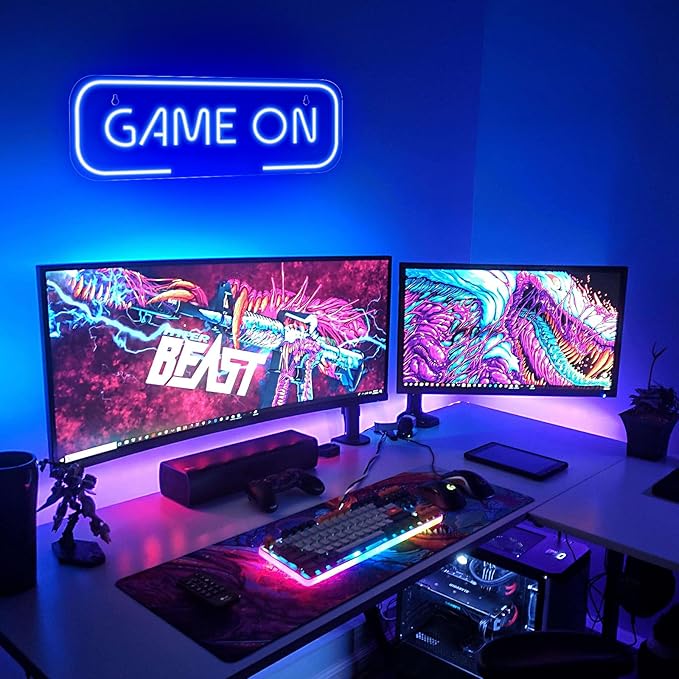 Kavaas Gaming Neon Sign, Game On Neon Sign for Game Room Decor - LED Game Neon Sign for Teen Boy Room Decor, Gamer Wall Decor - Best Gamer Gifts for Boys, Kids (Blue)