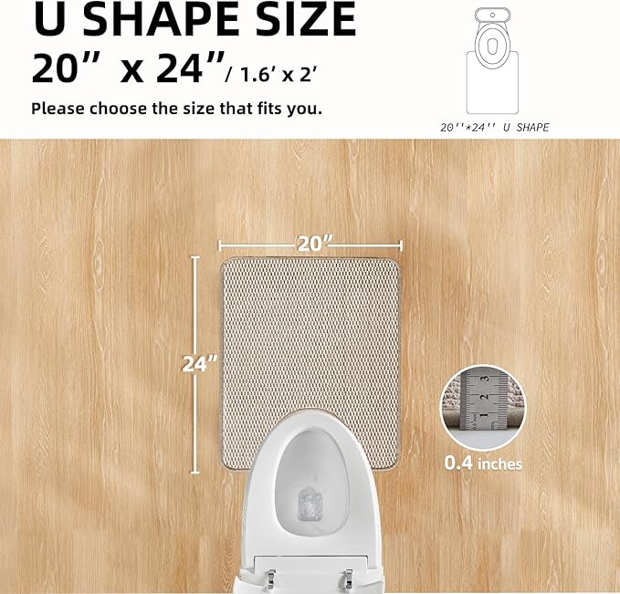 Chenille Bath Mat, Super Absorbent Non Slip Thin, Quick Dry U-Shaped, Beige 20x24