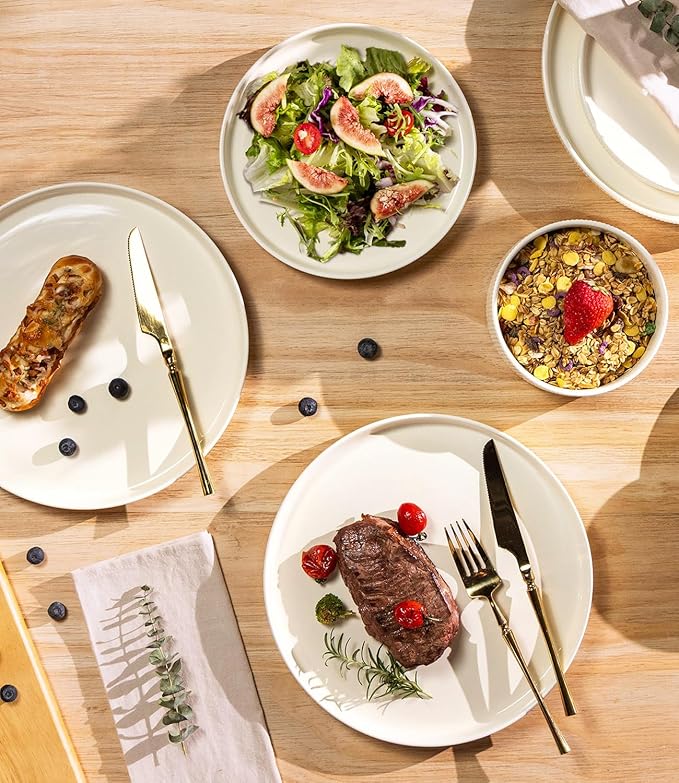 TheTerra Ceramic Dinnerware Sets for 4, 12 Pieces Porcelain Lightweight Plates and Bowls Sets, Scratch Resistant Dish Set, Oven & Microwave & Dishwasher Safe, Beige
