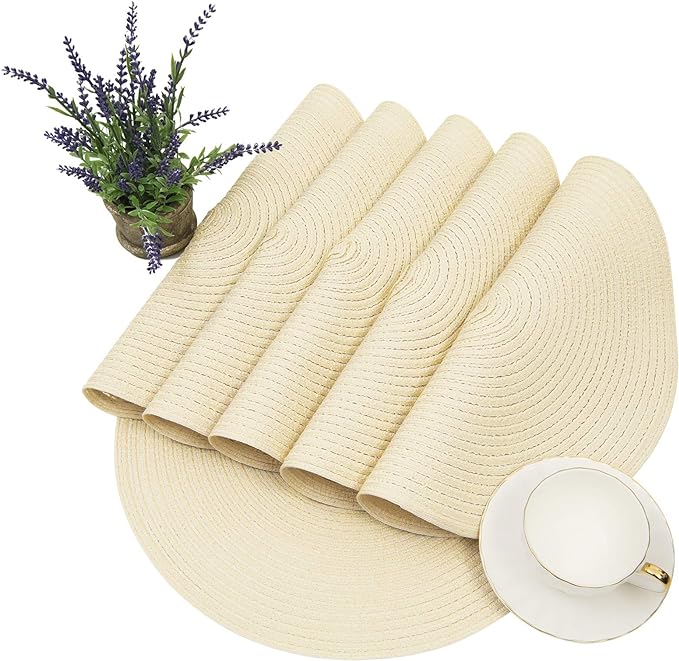 SHACOS Round Braided Placemats Set of 6 Round Table Mats for Dining Tables 15 inch (Cream, 6)