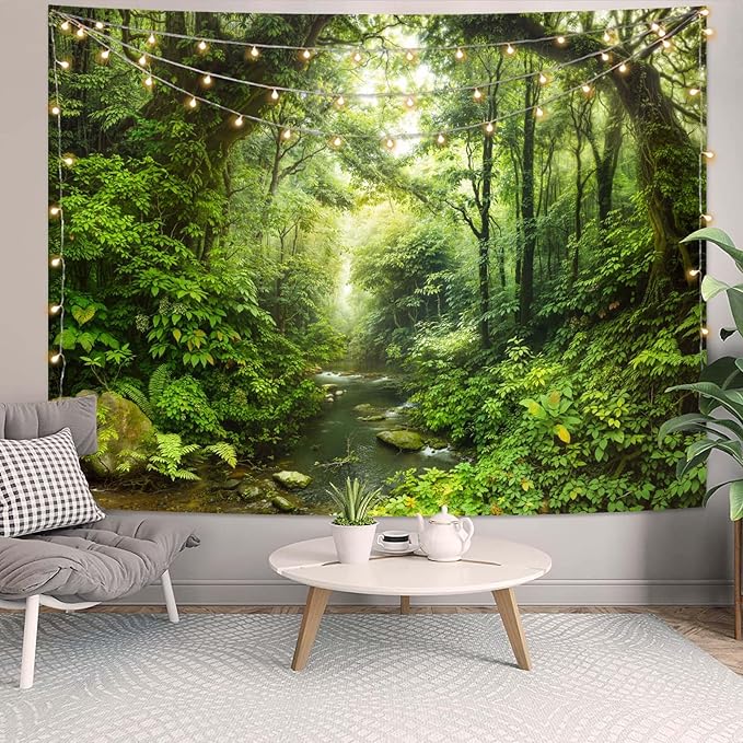 Lunerfex Forest Tapestry Natural Wall Green Tapestry for Bedroom Ceiling Tapestries Wall Hanging for Bedroom Living Room Wall Decor Forest-1 70"x90"