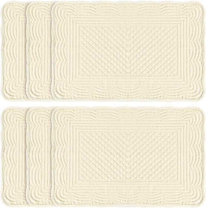 Apricot 100% Cotton Placemats Set of 6, Rectangular Placemats Machine Washable-13x18 Inches for Kitchen or Dining Table Fabric Rectangular Table Mats