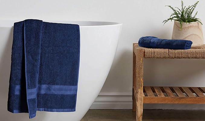 BOUTIQUO Premium Cotton 4 Pack Bath Towel Set - 100% Pure Cotton - 4 Bath Towels 27x54 - Ideal for Everyday use - Ultra Soft & Highly Absorbent - Navy Blue